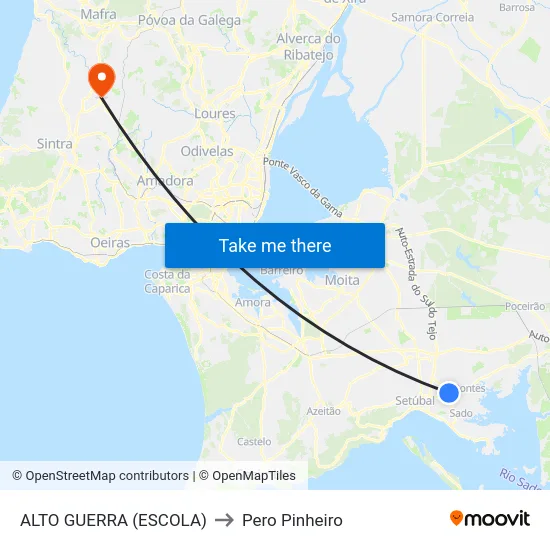 ALTO GUERRA (ESCOLA) to Pero Pinheiro map