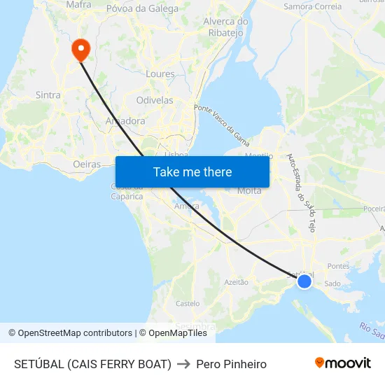 SETÚBAL (CAIS FERRY BOAT) to Pero Pinheiro map