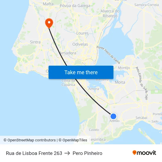 Rua de Lisboa Frente 263 to Pero Pinheiro map