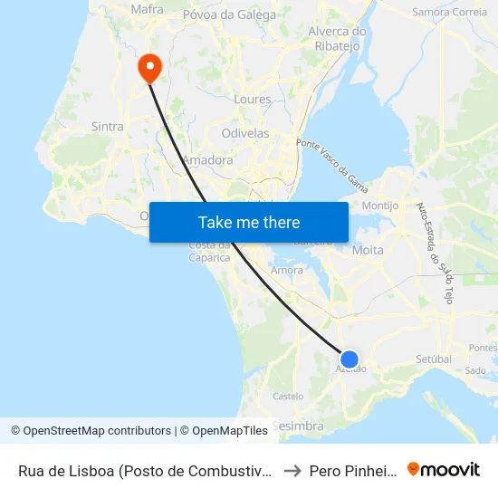 Rua de Lisboa (Posto de Combustivel) to Pero Pinheiro map