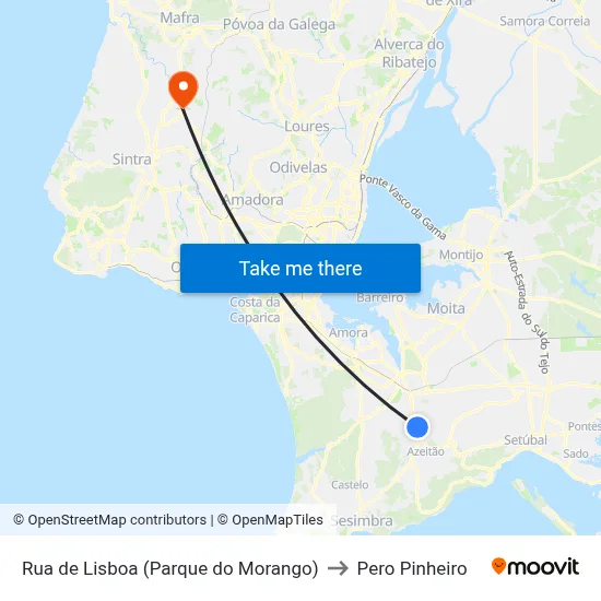 Rua de Lisboa (Parque do Morango) to Pero Pinheiro map