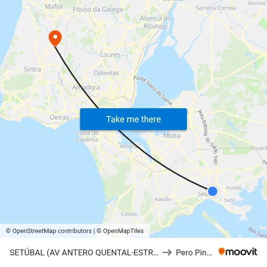 SETÚBAL (AV ANTERO QUENTAL-ESTR C COMERC) to Pero Pinheiro map