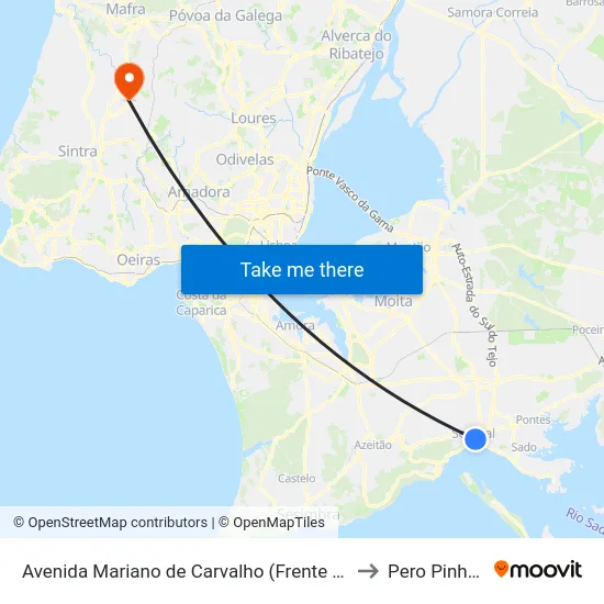 Avenida Mariano de Carvalho (Frente Escola) to Pero Pinheiro map