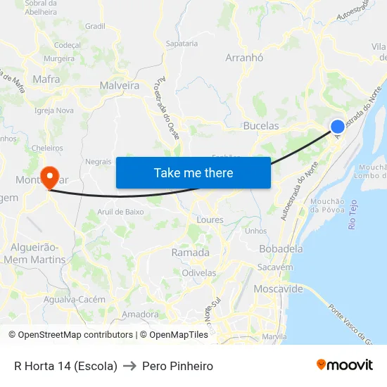 R Horta 14 (Escola) to Pero Pinheiro map