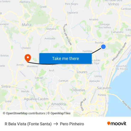 R Bela Vista (Fonte Santa) to Pero Pinheiro map