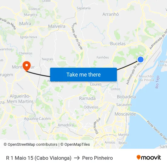 R 1 Maio 15 (Cabo Vialonga) to Pero Pinheiro map