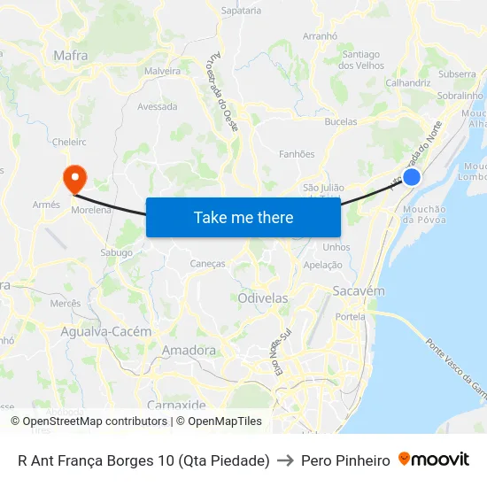 R Ant França Borges 10 (Qta Piedade) to Pero Pinheiro map