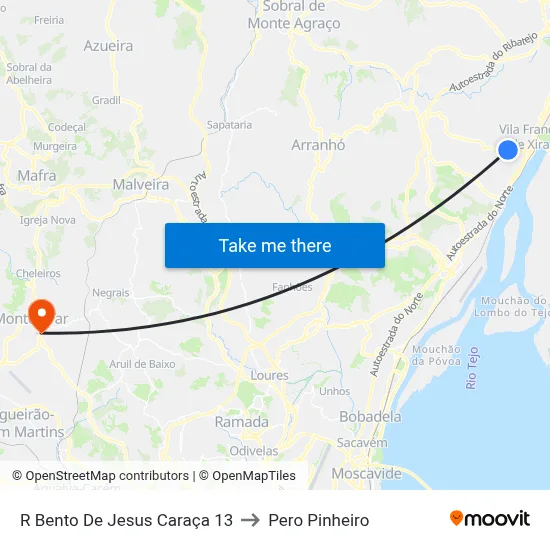 R Bento De Jesus Caraça 13 to Pero Pinheiro map