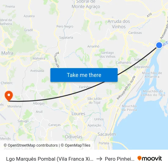 Lgo Marquês Pombal (Vila Franca Xira) to Pero Pinheiro map