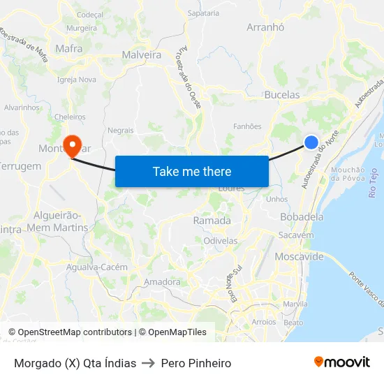 Morgado (X) Qta Índias to Pero Pinheiro map