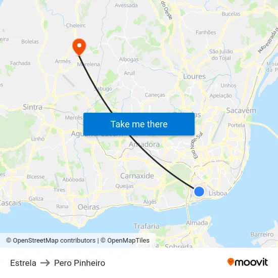 Estrela to Pero Pinheiro map