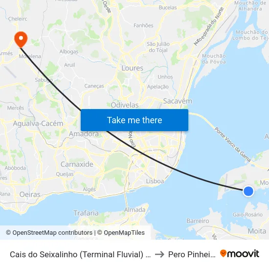 Cais do Seixalinho (Terminal Fluvial) P3 to Pero Pinheiro map