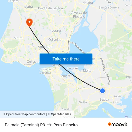 Palmela (Terminal) P3 to Pero Pinheiro map