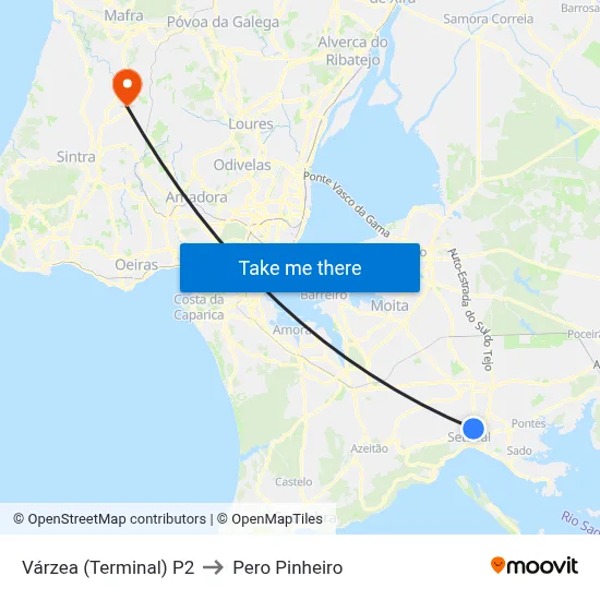 Várzea (Terminal) P2 to Pero Pinheiro map