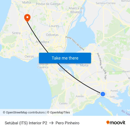 Setúbal (ITS) Interior P2 to Pero Pinheiro map