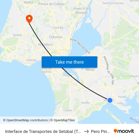 Interface de Transportes de Setúbal (Terminal) P8 to Pero Pinheiro map