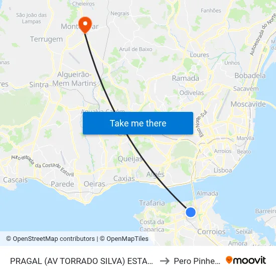 PRAGAL (AV TORRADO SILVA) ESTAÇÃO to Pero Pinheiro map