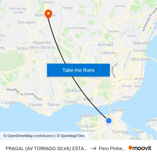 PRAGAL (AV TORRADO SILVA) ESTAÇÃO to Pero Pinheiro map