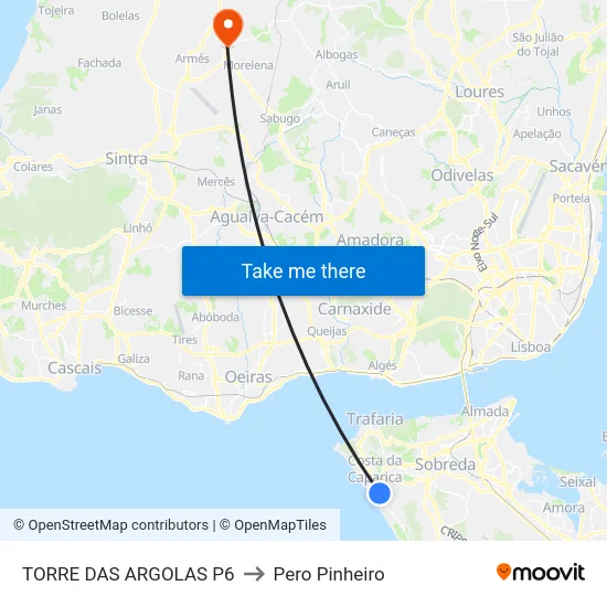 TORRE DAS ARGOLAS P6 to Pero Pinheiro map