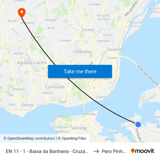 EN 11 - 1 - Baixa da Banheira - Cruzamento to Pero Pinheiro map
