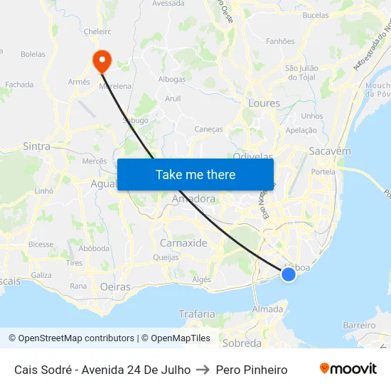 Cais Sodré - Avenida 24 De Julho to Pero Pinheiro map