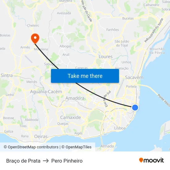 Braço de Prata to Pero Pinheiro map