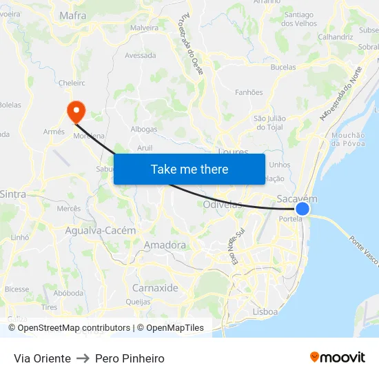 Via Oriente to Pero Pinheiro map