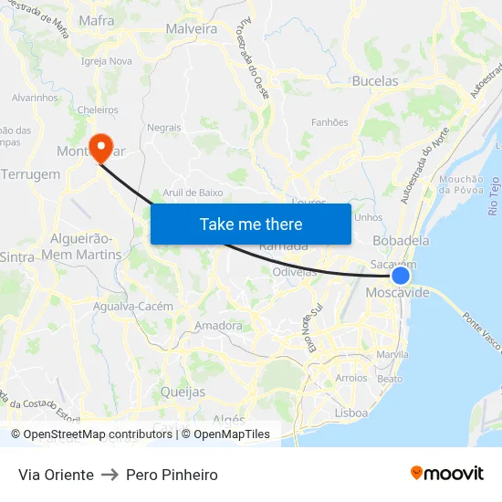 Via Oriente to Pero Pinheiro map