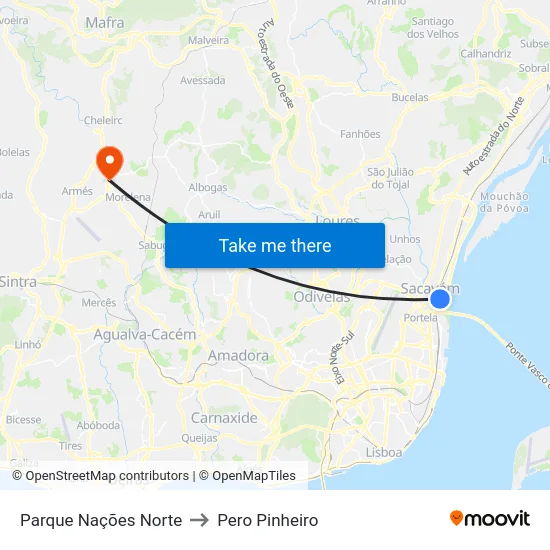 Parque Nações Norte to Pero Pinheiro map