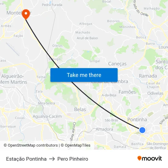 Estação Pontinha to Pero Pinheiro map