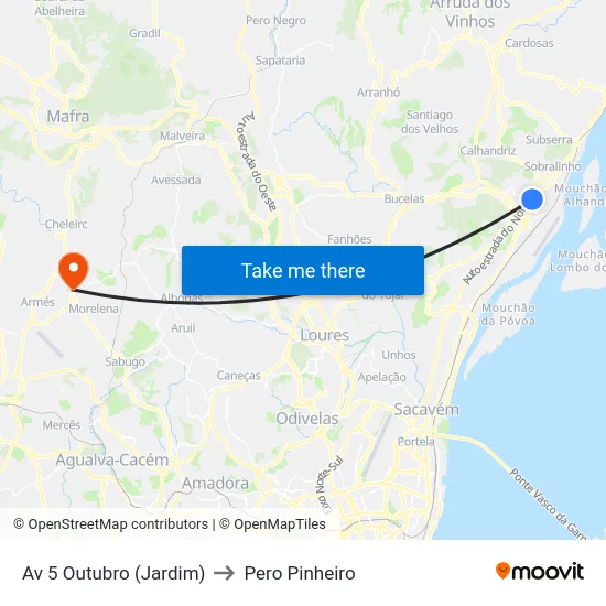 Av 5 Outubro (Jardim) to Pero Pinheiro map