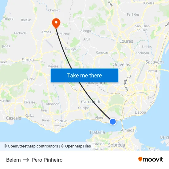 Belém to Pero Pinheiro map