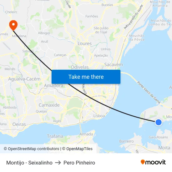 Montijo - Seixalinho to Pero Pinheiro map