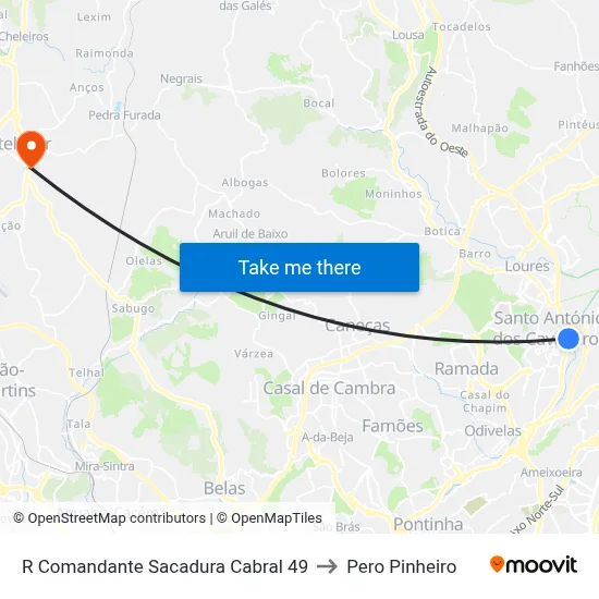 R Comandante Sacadura Cabral 49 to Pero Pinheiro map
