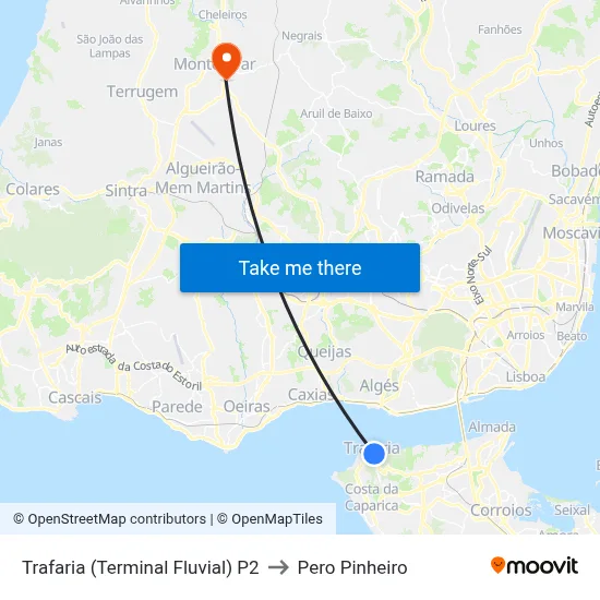 Trafaria (Terminal Fluvial) P2 to Pero Pinheiro map