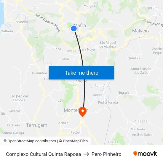 Complexo Cultural Quinta Raposa to Pero Pinheiro map