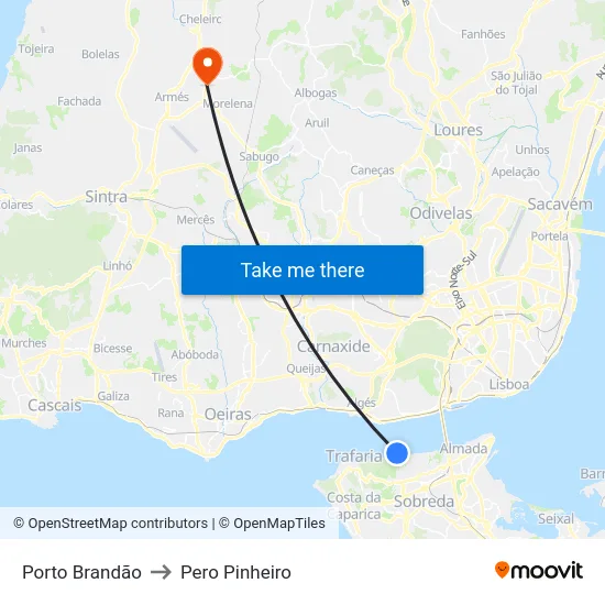 Porto Brandão to Pero Pinheiro map