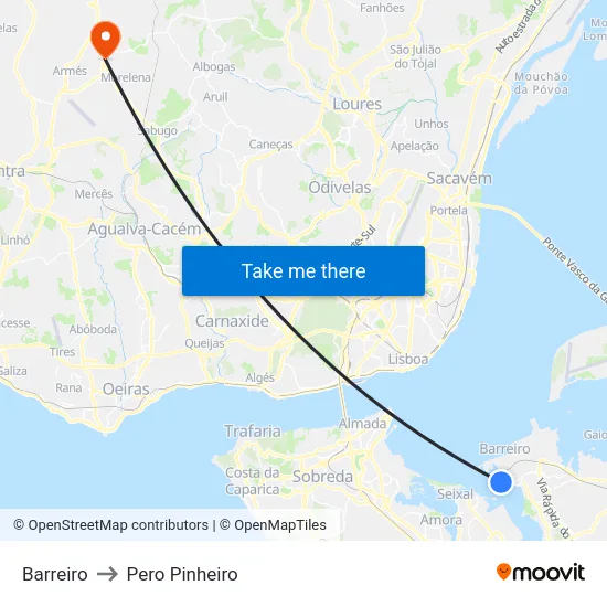 Barreiro to Pero Pinheiro map