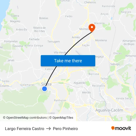 Largo Ferreira Castro to Pero Pinheiro map