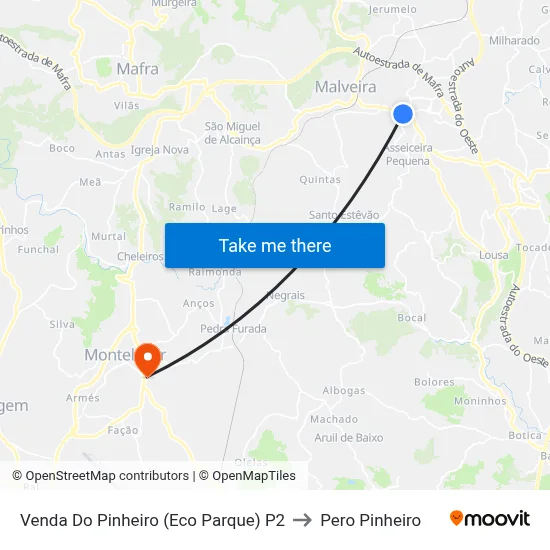 Venda Do Pinheiro (Eco Parque) P2 to Pero Pinheiro map