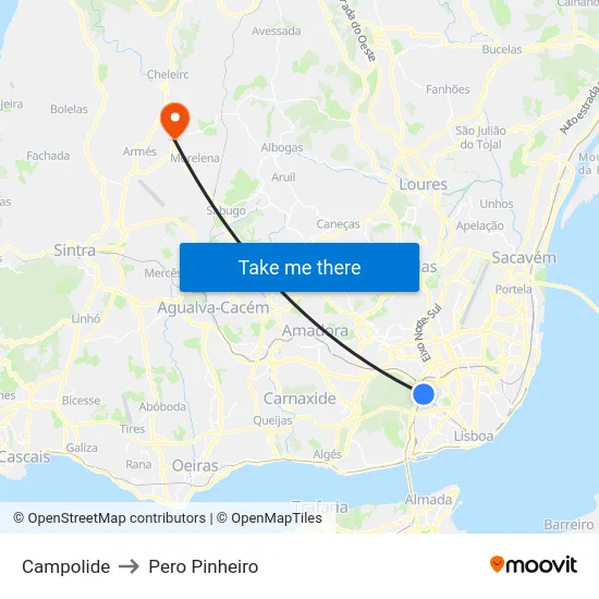 Campolide to Pero Pinheiro map
