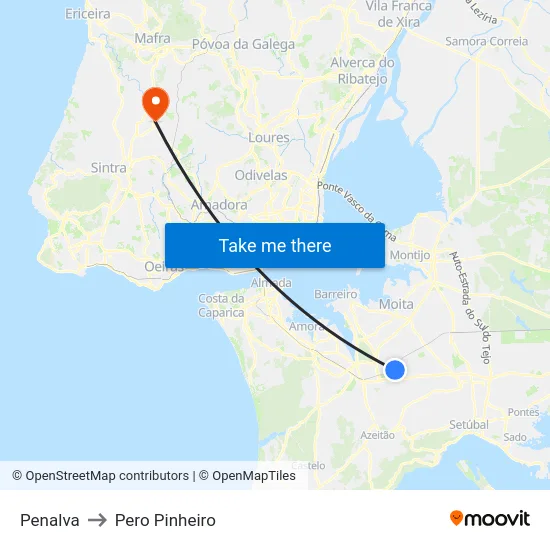 Penalva to Pero Pinheiro map