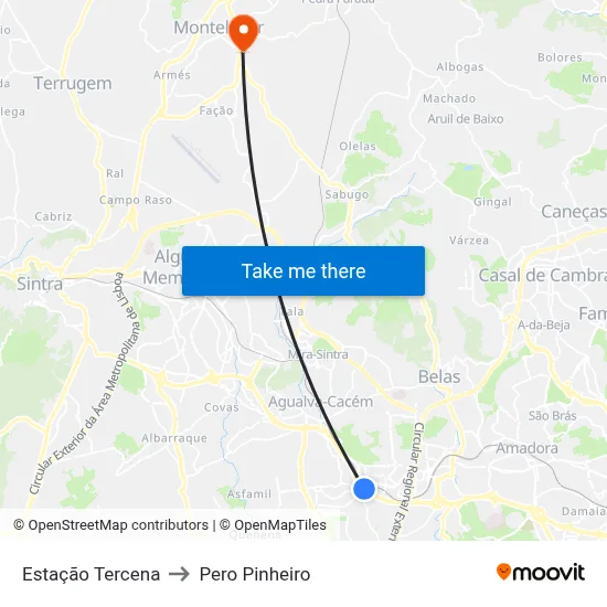Estação Tercena to Pero Pinheiro map