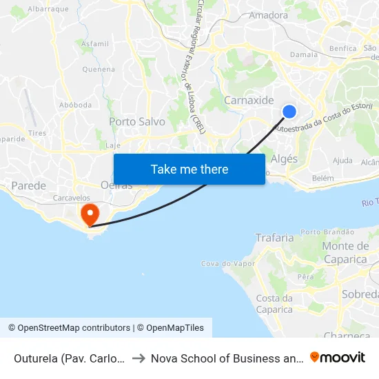 Outurela (Pav. Carlos Queiroz) to Nova School of Business and Economics map