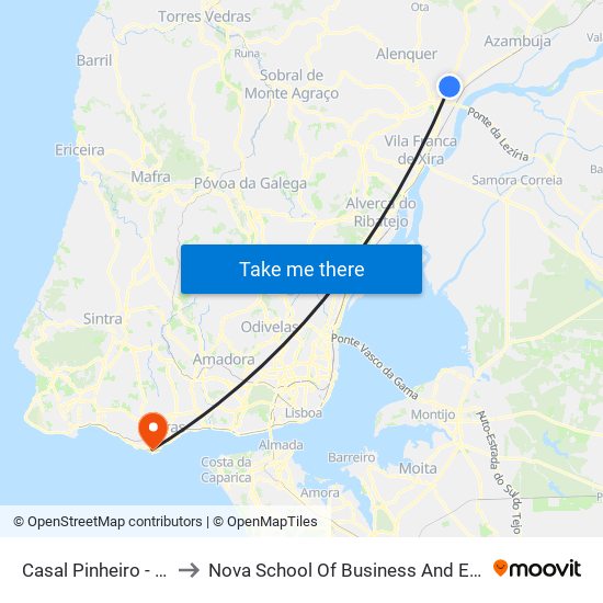 Casal Pinheiro - N3 18 to Nova School Of Business And Economics map