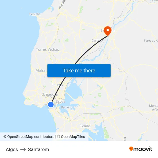 Algés to Santarém map