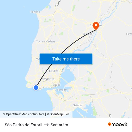 São Pedro do Estoril to Santarém map