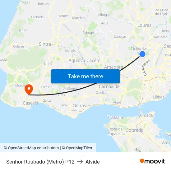 Senhor Roubado (Metro) P12 to Alvide map