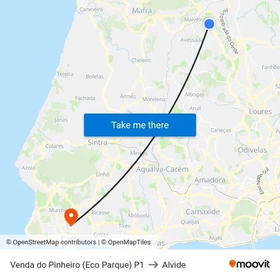 Venda do Pinheiro (Eco Parque) P1 to Alvide map