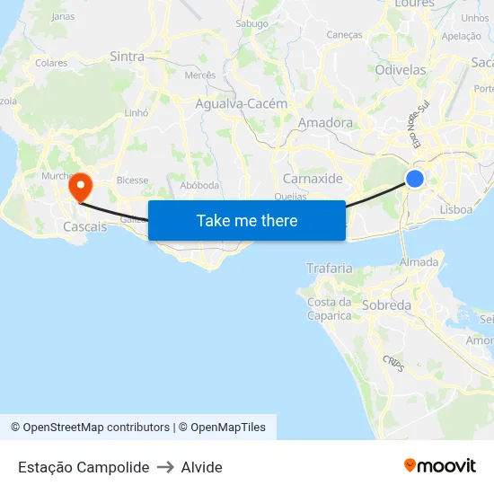 Estação Campolide to Alvide map